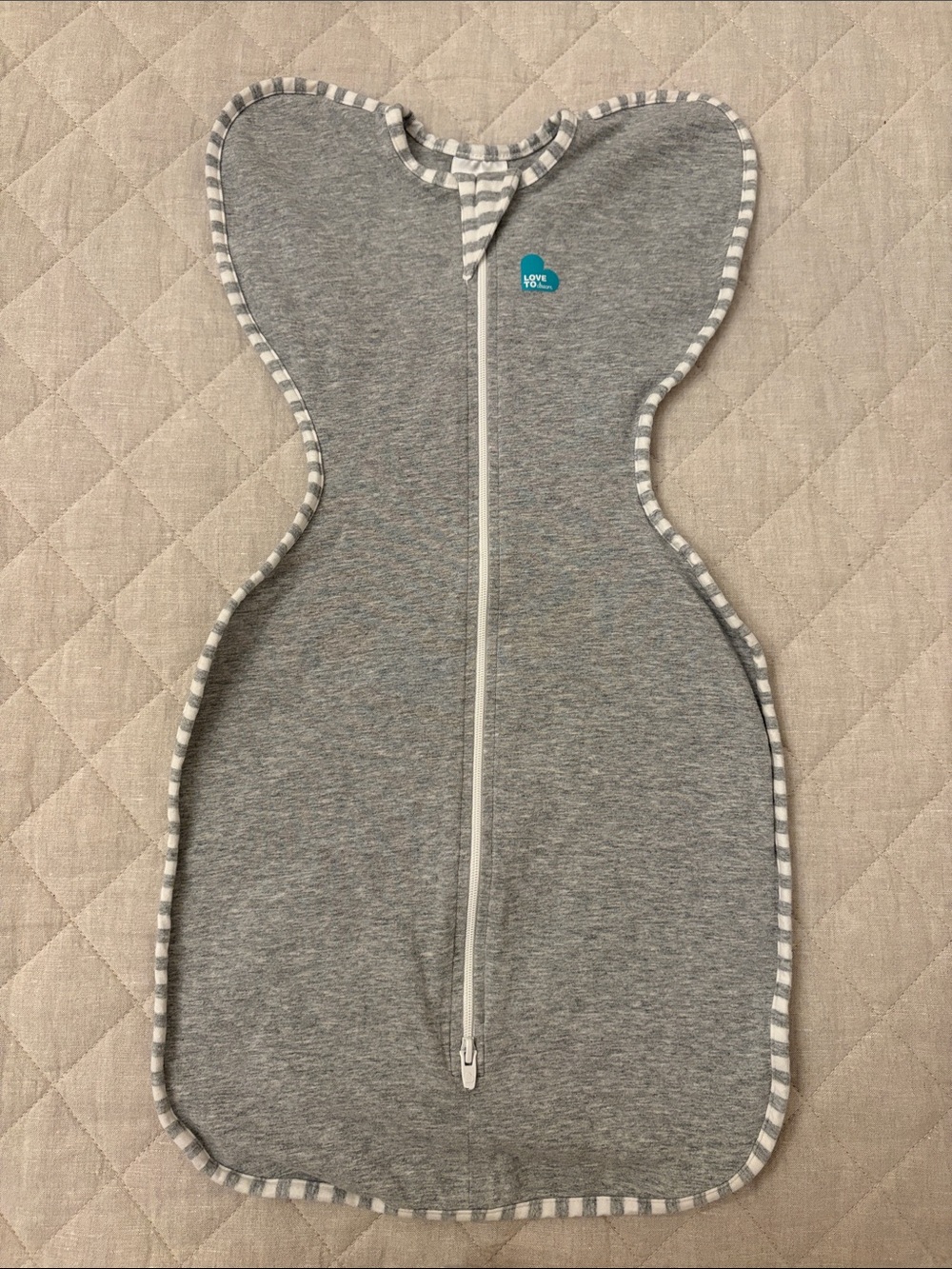 Love to Dream Grey Swaddle Sleep Sack with Striped Trim